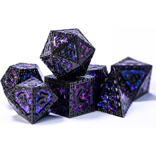 UDIXI Metal DND Dice Set, 7PCS Polyhedral Metal Dice Set D&D Dragon with Gift Box for Role Playing Games and Other Tabletop Game (Purple Sequins)