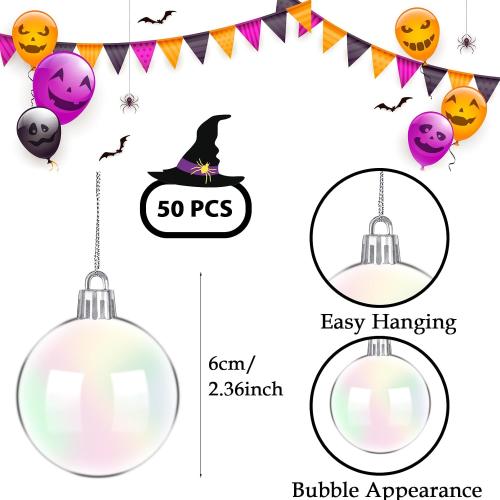 50 PCS Iridescent Ornaments Balls,2.36 Inch Clear Christmas Rainbow Ball,Plastic Hanging Bubble Ornaments Balls for Christmas Tree,Party,Home Decor