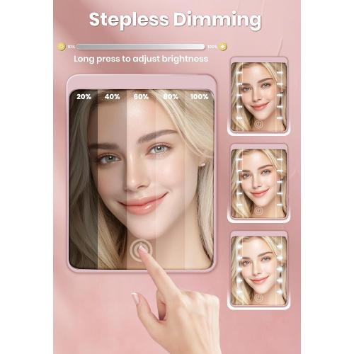Compact Mirror, Rechargeable Magnifying Makeup Mirror with Light 30X Pink