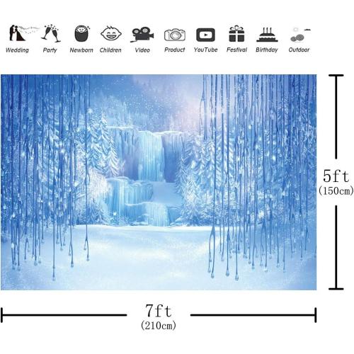 Aperturee Christmas Winter Backdrop, 7X5ft Birthday Party Decorations Frozen Crystal Pendant Ice and Snow White World Photography Background for Children Photo Studio Props