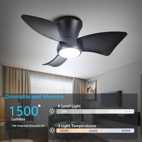 24 Inch Flush Mount Ceiling Fans with Lights, High Airflow Remote/APP Control, 3CCT Dimmable LED Light, Recessed Ceiling Fan for Kitchen, Bedroom, Patio