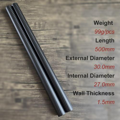 Size 30mmx27mmx500mm,1.5MM 2pcs 30mm Carbon Fiber Tube 30mmx27mmx500mm,1.5MM Wall Thickness 500MM Length,3K roll Wrapped Twill Matte Finish