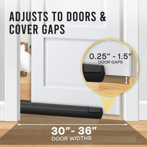 Comfyanno Under Door Draft Stopper - Bottom Door Gap Filler & Seal - Windproof Door Cover - Fits 30” to 36” Door - Block Noise, Sound, Bugs, Hot Air, Wind - Easy Install Draft Blocker - Black