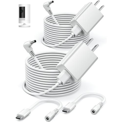WUKUR 2 Pack Power Adapter Compatible with Ring Stick Up Cam Battery/Plug-in 3rd Gen/2nd Gen & for Ring Pan Tilt Stick Up Camera, Indoor/Outdoor Charger Weatherproof Power Cord, 4M/13.1Ft Long