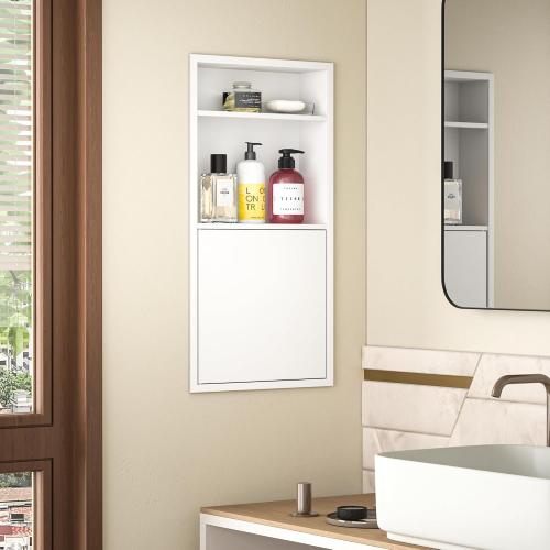 Recessed Medicine Cabinet with Door 24 X 12 White Wall Niche | Recessed wall niche w/ 3-tier shelf,space-saving,wall cabinet,dropped-in design,304 stainless steel,large storage