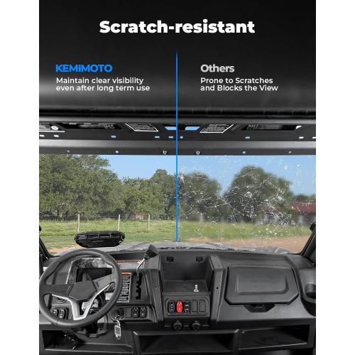 KEMIMOTO 3-IN-1 Vent Windshield Compatible with CFMOTO UFORCE 1000 /1000 XL, Prevent Rain Windshield with Pre-Installed Rubber Strips Scratch-Resistant Window Accessories (Not fit U10 Pro,600,800 XL)