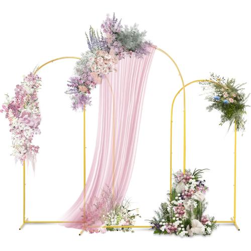 Wedding Arch Backdrop Stand 7.2FT, 6.6FT,6FT Set of 3 Gold Metal Arch Backdrop Stand for Wedding Birthday Party Baby Shower Graduation Floral Balloon Ceremony Decoration(Gold, 7.2FT, 6.6FT, 6FT)