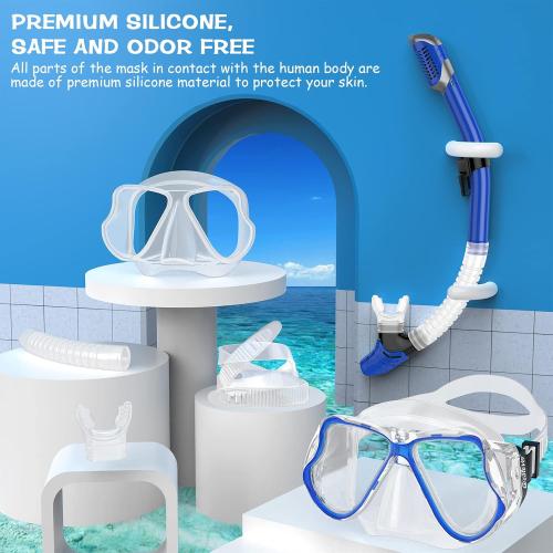 Greatever Dry Snorkel Set,Panoramic Wide View Anti-Fog Scuba Diving Mask,Professional Snorkeling Gear for Adults Kids