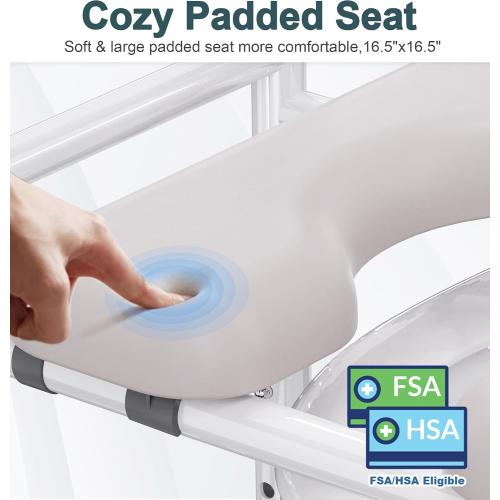 Toilet Seat Risers for Seniors, Adjustable Raised Toilet Seat with Handles, Padded Seat Toilet Seat Riser for Elderly, Heavy Duty, Handicapped 400lb, Fit Any Toilet