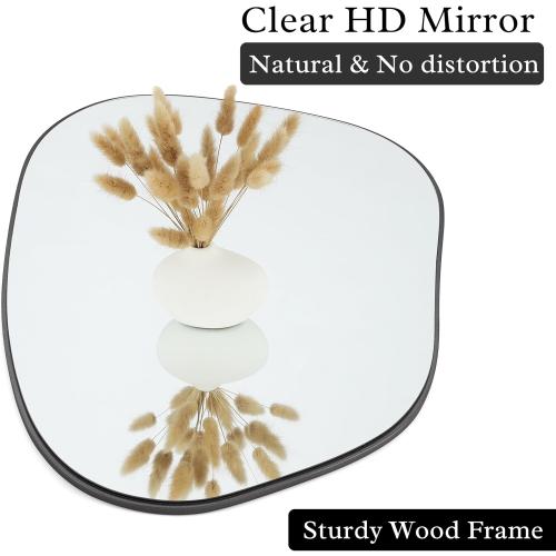 Irregular Asymmetrical Wall Mirror, 32x24 Black Bathroom Mirror | Decorative modern unique mirror. HD glass mirror for bedroom, living room, entryway, mantel and vanity decor