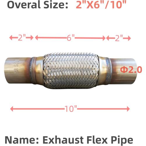 Exhaust Flex Pipe Universal Type 100% Stainless Steel For Heavy Duty and Cars (1 PC, 2X6X10)