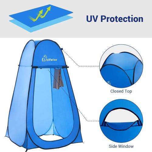 Wolfwise Pop Up Shower Tent, Portable Instant Changing Tent with Ventilation Window & Carry Bag, Privacy Bathroom Toilet Tent for Beach, Camping & Outdoor, Width 47.2 , Height 82.7 , Blue