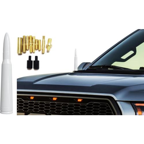 50 Cal White Bullet Antenna Replacement Ford F150 F250 F350 Dodge Ram 1500 2500 Jeep Wrangler Toyota Tundra