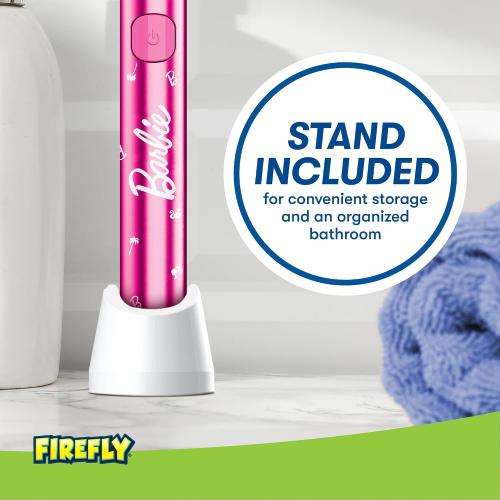 FIREFLY Slim Sonic Barbie Toothbrush with USB Charging and Antibacterial Cover, Ages 3 , 1 Count