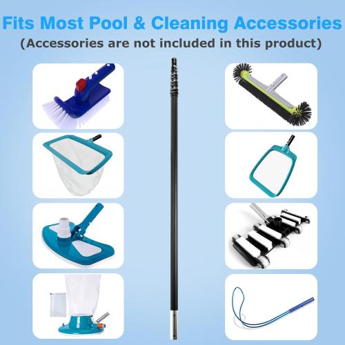 NEW Pool Pole Carbon Fiber, Premium15FT Pool Pole telescopic 4.6 to 15 FT, Adjustable 4 Piece Extendable Pool Cleaning Pole, Professional Pool Pole fit for Brushes, Vacuum, Nets, Skimmers, Rakes
