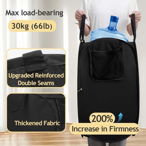 Upgraded Polyester Pop-up Laundry Hamper 2 Pack, 70L(18.5 Gal) Laundry Basket with Durable Handles Solid Bottom High Carbon Steel Frame and Side Pocket, Easy to Open Fold Flat for Storage