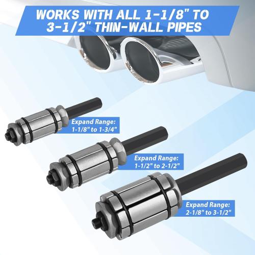 3 PCS Exhaust Pipe Expander Set, 1-1/8 to 3-1/2 Tail Pipe Expander Tool Set, Muffler Pipe Expander Set Compatible with Most Vehicles and Trucks, Automotive Tool Kit for Tail Pipe Tube