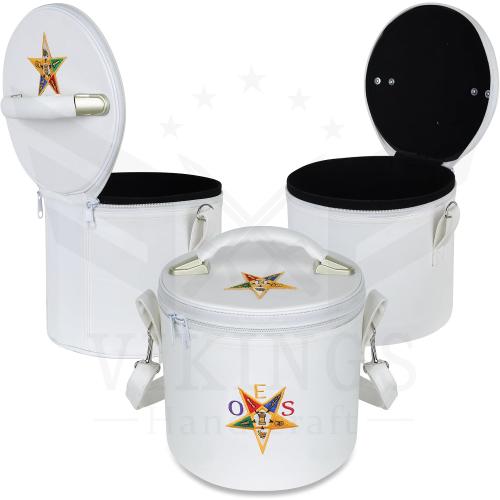 Generic Masonic OES Crown, Fez Case - Order of Eastern Star White Fez Cap For Freemasons With Strap For Hanging on Shoulder