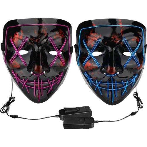 Poptrend Halloween Mask LED Light up Mask Blue Bundle with Purple for Festival Cosplay Halloween Costume Masquerade Parties