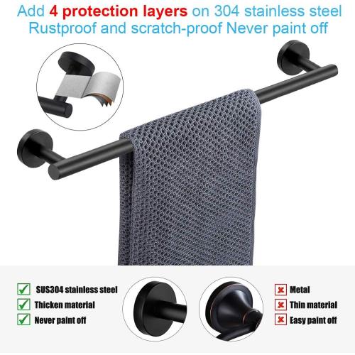 Black 16in TocTen 5 PCS Bathroom Hardware Set SUS304 Stainless Steel-Towel Rack Set Include Lengthen Hand Towel Bar Toilet Paper Holder 3 Robe Towel Hooks Bathroom Accessories Towel Bar Set(Matte Black,16IN)