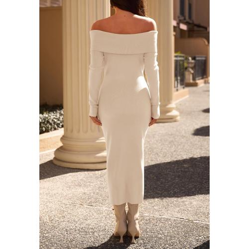 Large Women's Winter Off Shoulder Bodycon Sweater Dress 2026 Spring Formal Long Sleeve Elegant Club Party Midi Dresses