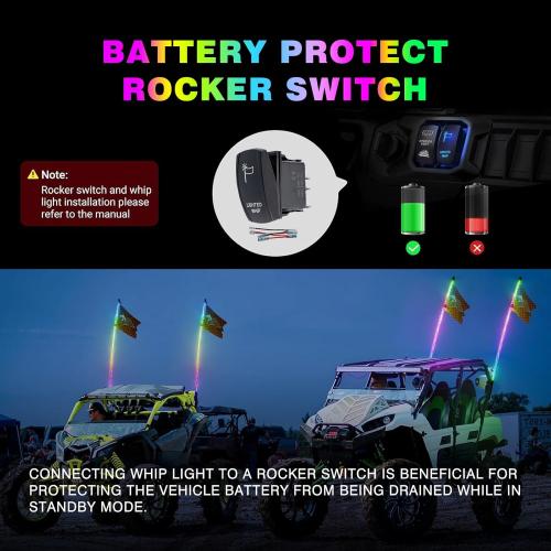 2PCS 3FT Whip Lights with Upgraded Spring Base, Spiral RGB Chasing Led Whip Lights for Side by Side, APP & Remote Control Music Led Whips with Rocker Switch for UTV ATV RZR SXS Can-Am