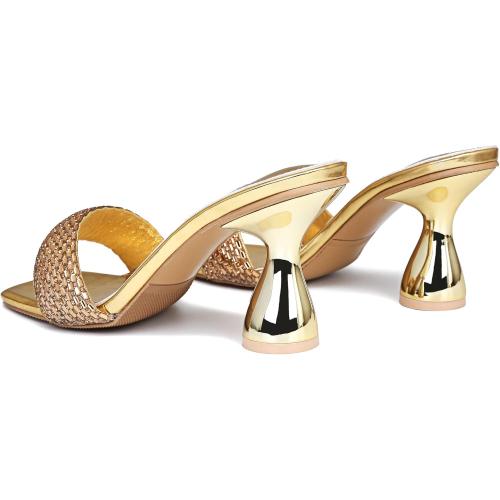 SIZE 9 Women's Rhinestone Chunky Heel Mules Sandals Square Open Toe Slip On Kitten Heeled Backless Slides Slippers Fashion Wedges Pumps Dress Shoes Sexy