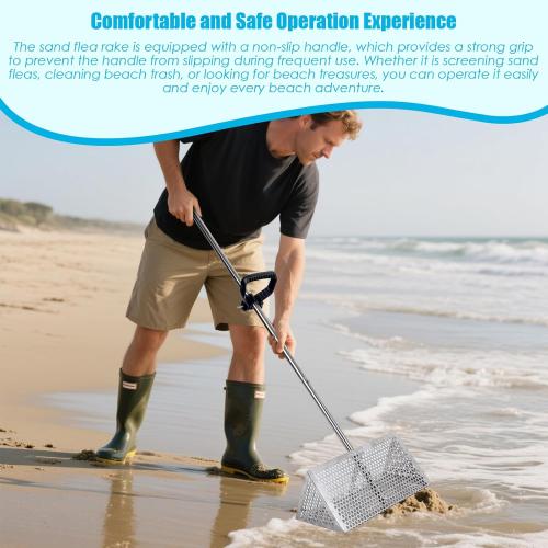 Sand Flea Rake, Detachable Sand Flea Rake, The Shark Tooth Screen Comes with A 16-Inch-Wide Drain Screen with A 51-Inch Handle(Water Bucket not Included)