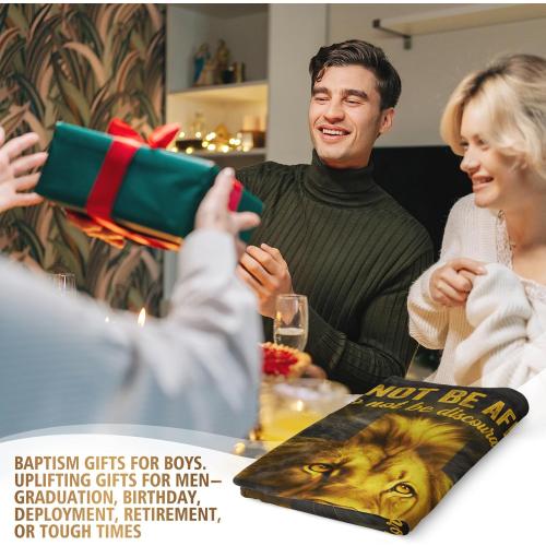 Afterprints Christian Gifts for Men, Blanket Printed with Lion & Bible Verse, Religious, Birthday Gifts for Men, Teen Boys, Catholic, Spiritual, Baptism Gift, Soft Throw Blanket 50'' x 60''