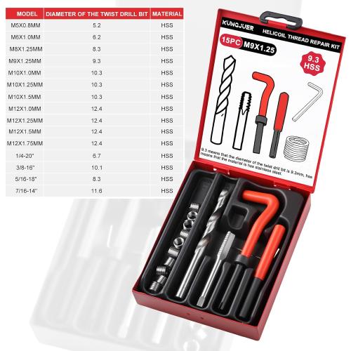 Metric Thread Repair Insert Kit, M9X1.25mm Rethreading