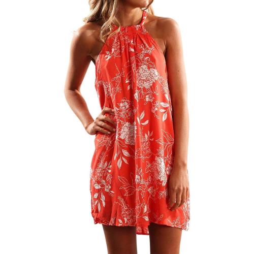 Women's Casual Sleeveless Floral Mini Dress Summer Beach Halter Neck Dresses