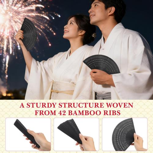 SEWACC Silk Folding Fan Hand Held Wood Hand Fan Chinese Japanese Vintage with Tassels for Women Ladies Home Decoration Black