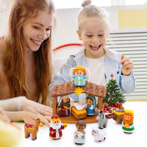 JOYIN 13 PCS Christmas Little Nativity Playset, Reenact Miniature Toys Nativity Set, Christmas Manger Scene for Kids, Present, Xmas Decorations
