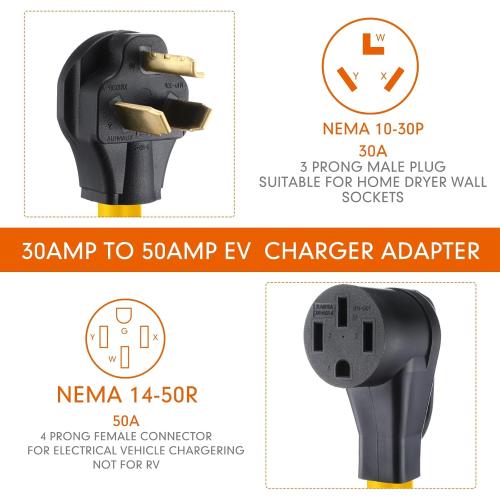 25ft EV Charger Adapter Cord Compatible with NEMA 10-30P to 14-50R, 30 Amp Dryer to 50 Amp EV for Level 2 Charging, Only for 3 Prong Old Dryer Outlet, STW 10 AWG with Handle, ETL Listed