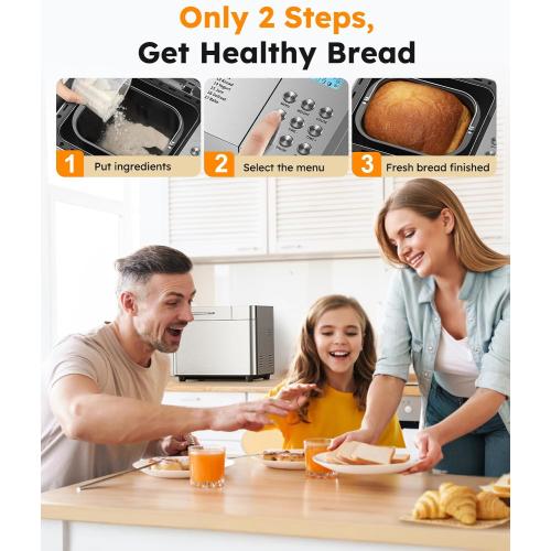 Color Silver 2LB Bread Maker Machine, OSIPOTO 17 in 1 Automatic Stainless Steel Bread Machine, Non-stick, Beginner-Friendly Controls, 15 Hour Timer, Easy to Clean Low Noise, High Success Rate for Homemade Bread