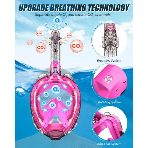 Full Face Snorkel Mask for Adults, Snorkeling Gear with Camera Mount, 180 Degree Panoramic View Snorkel Set Anti-Fog Anti-Leak