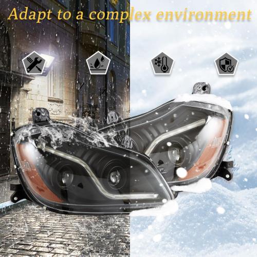 Pair Headlights Assembly for Kenworth T680 2013-2021 LED Projector Headlamps Replacement Left Driver and Right Passenger （Black）