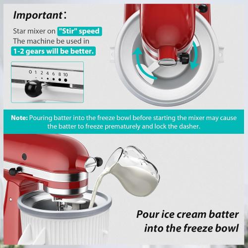 Ice Cream Maker Attachment for KitchenAid Stand Mixer, Ice Cream Bowl Compatible
