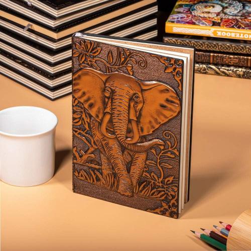 molshine A5 (5.5 x 8.3) Embossed Journals Vintage Notebook,Retro Bronze Diary,100 Sheets Paper,Hardcover Travel Notepad for Writing,Sketchbook,Gift,Decoration,Elephant(RedBronze)