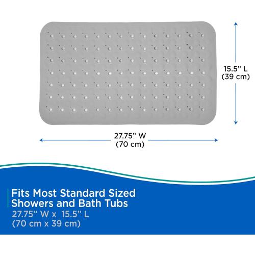 Kenney KN67262 TPE Bubble Bath Mat, Shower Mat, Tub Mat with Suction Cups and Large Drain Holes for Use Inside the Bathroom Shower, 27.75 L x 15.5 W, Gray
