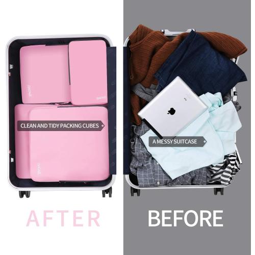 BAGAIL Set of 4 Compression Packing Cubes Travel Accessories Expandable Packing Organizers (Cloth Pattern, 4-Pink)