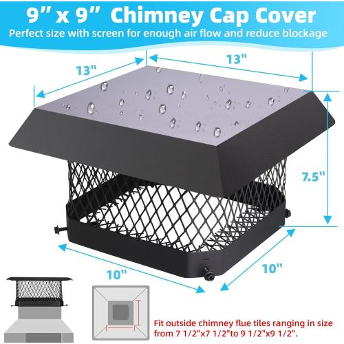 9 x 9 Chimney Cap Chimney Cover,Fireplace Chimney Caps for Outside,Chimney Rain Caps Chimney Flue Cover Chimney Roof Rain Guard on Existing Flue Tile Brick Clay,Galvanized Steel Chimney Vent Cap