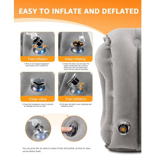Sunany Travel Pillow, Inflatable Neck Pillow Used for Airplanes/Cars/Buses/Trains/Office Napping with Eye Mask/Earplugs (Gray)