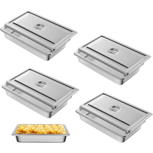 Hotel Pan, Full Size Steam Table Pan 4 Deep Stainless Steam Table Pan with Lid Full Size Food Pan 20.8 L x 13 W Anti Jam Stainless Steel Buffet Pan Commercial Stainless Steel Pan (4 Pack)