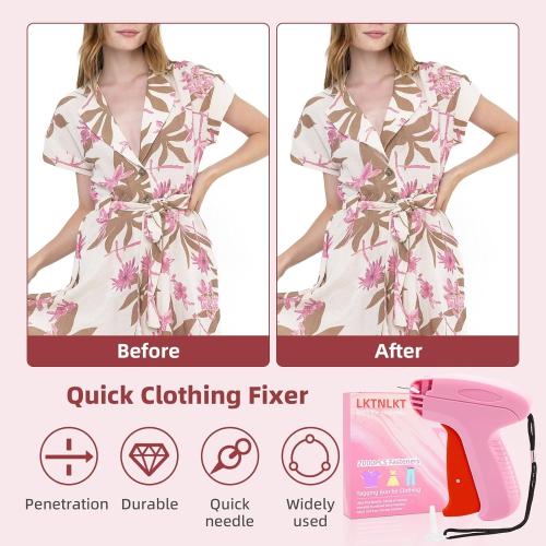 Stitch Gun for Clothes - Includes 6 Fine Needles, 1000 White & 1000 Black Fasteners, Handheld Stitch Gun - Quick Clothing Fixer, Tag Gun for Clothes (Pink Red)