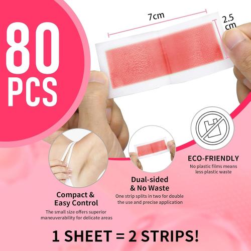 Wax Strips for Hair Removal, Waxing Kit for Women, Wax Strips Pink | Facial Hair Removal, Sensitive Skin Hair Removal Friendly, Multi-Use on Face, Bikini Area, Long-Lasting Smoothness