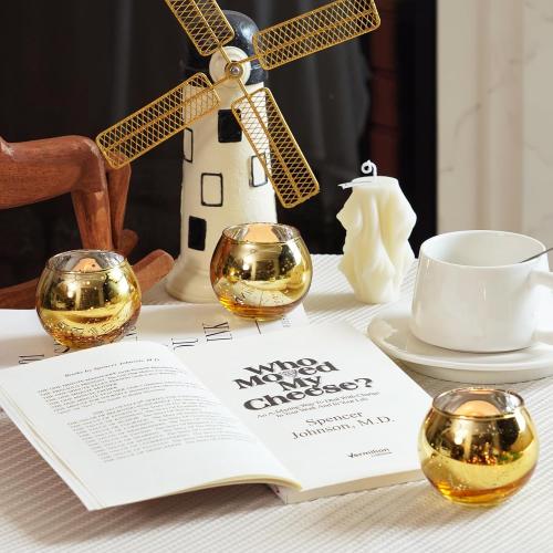 Homemory 24 Pcs Gold Votive Candle Holders, Round Mercury Glass Candle Holder, Tealight Candle Holders for Table Centerpieces, Baby Shower,Anniversary, Wedding, Home Decor, Halloween, Christmas