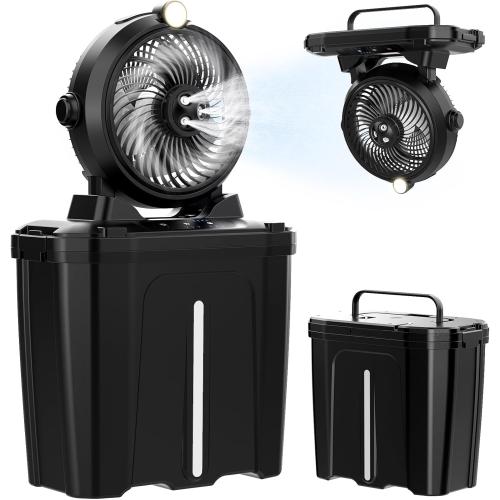 Portable Misting Fan with 11L Large Bucket, 20000mAh USB Rechargeable Battery Operated Camping Fans, 3 Large Spray Nozzles & 3 Strong Wind Speeds Misting Fan, Misting Fans for Outside