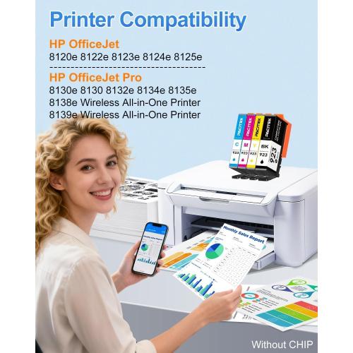 923 Ink Cartridges Combo Pack Replacement for HP 923XL Ink Cartridges for HP Printers Work for HP OfficeJet Pro 8130e 8135e 8139e 8138e 8122e 8124e 8120e 8120 8122 Printer Ink (4 Pack)