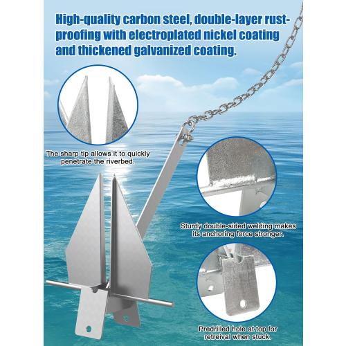 Size 38ft Abimars Boat Anchor Kit, 4 Sizes Fluke Anchor with Float, Chain, Rope, Hot-Dipped Galvanized Steel Anchor for Watercraft Up to 38FT